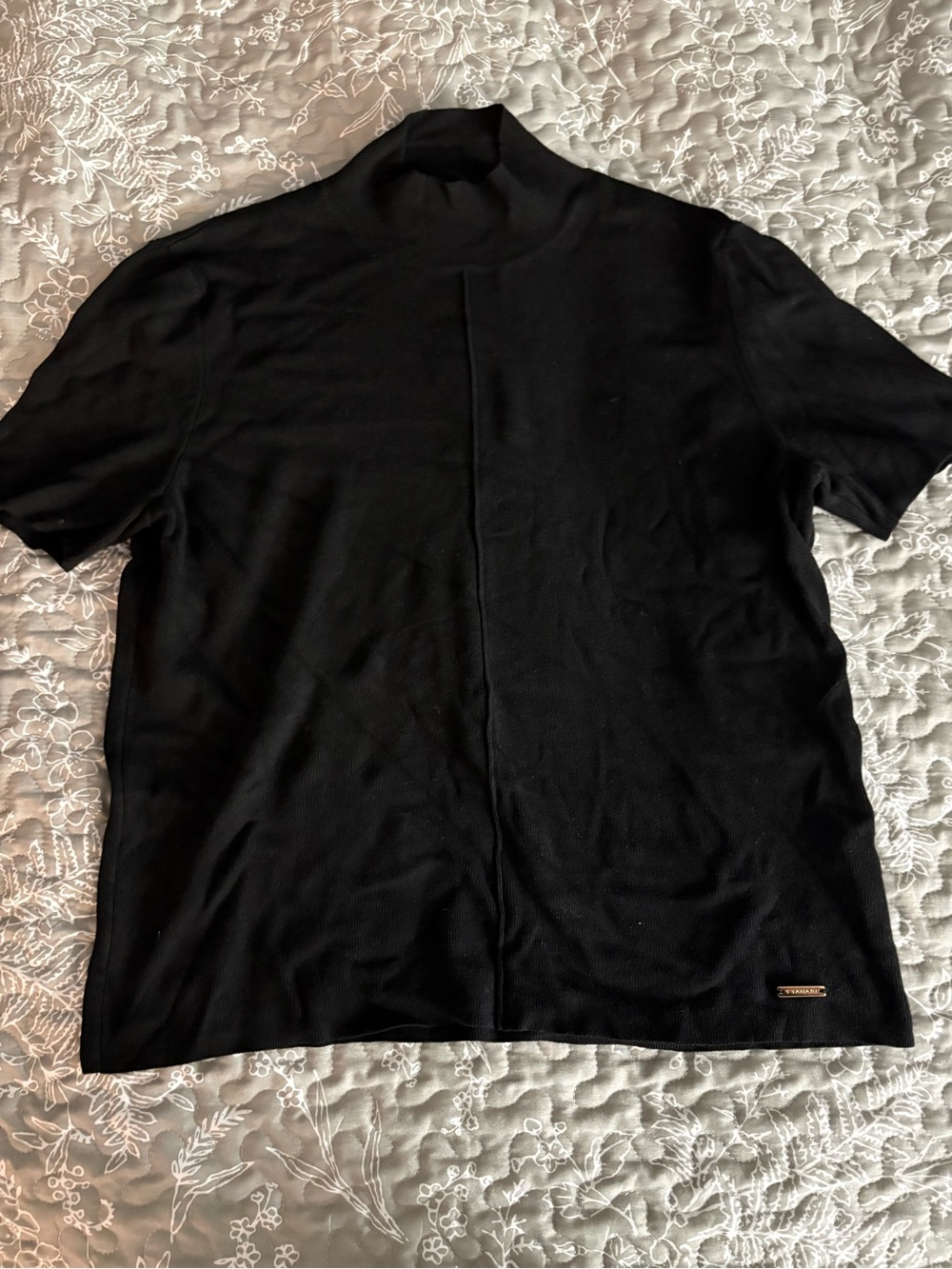 Tahari Black Short-Sleeve Mock Neck Tee